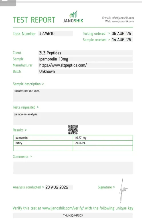 Laboratory report for Ipamorelin, lot TASK-225610