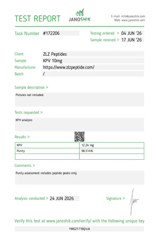 Laboratory report for KPV, lot TASK-172206