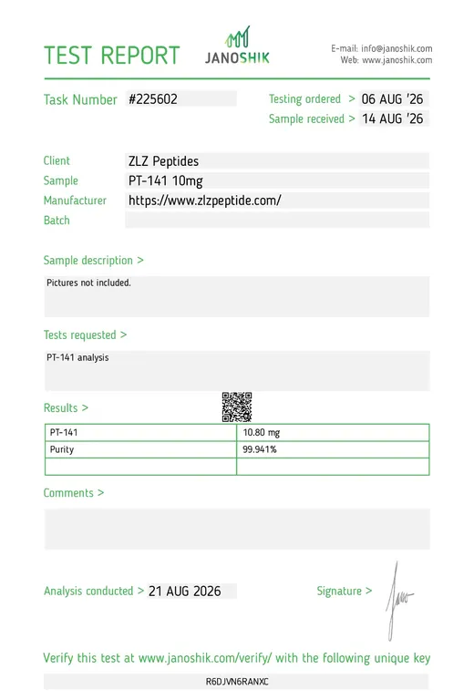 Laboratory report for PT-141, lot TASK-225602