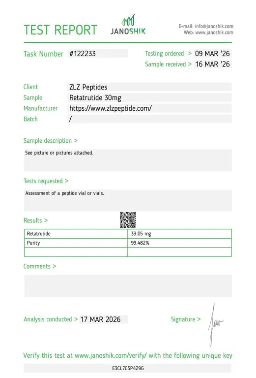 Laboratory report for Retatrutide, lot TASK-22233