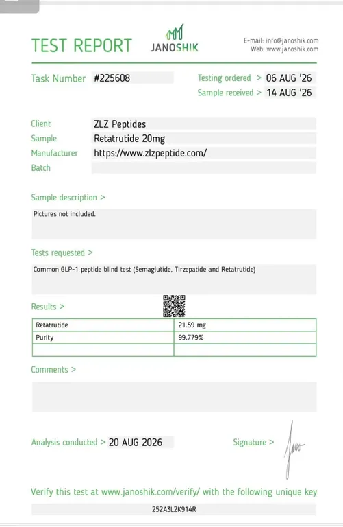 Laboratory report for Retatrutide, lot TASK-225608