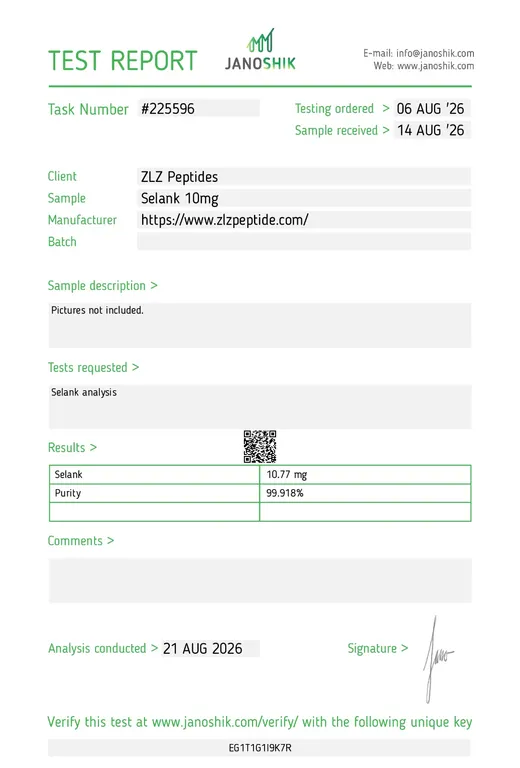 Laboratory report for Selank, lot TASK-225596