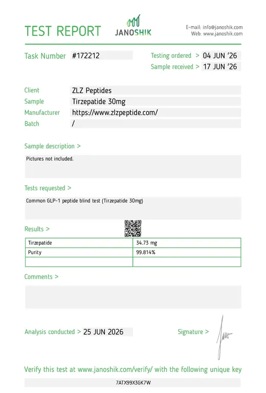 Laboratory report for Tirzepatide, lot TASK-172212